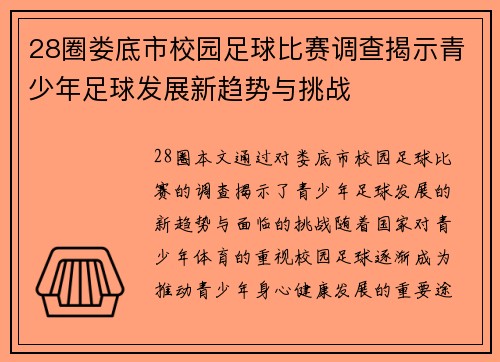 28圈娄底市校园足球比赛调查揭示青少年足球发展新趋势与挑战