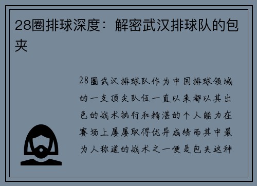 28圈排球深度：解密武汉排球队的包夹