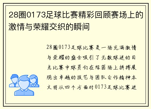 28圈0173足球比赛精彩回顾赛场上的激情与荣耀交织的瞬间