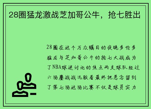 28圈猛龙激战芝加哥公牛，抢七胜出