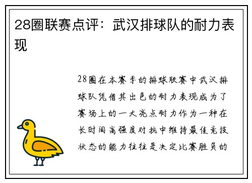 28圈联赛点评：武汉排球队的耐力表现