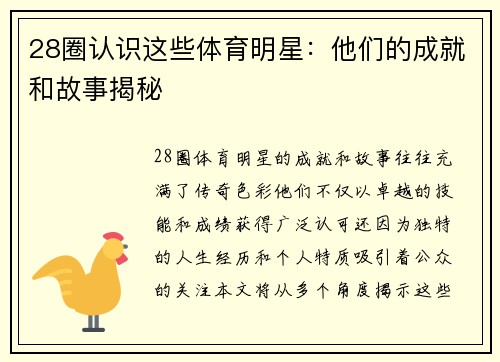 28圈认识这些体育明星：他们的成就和故事揭秘