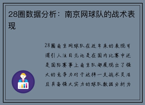 28圈数据分析：南京网球队的战术表现